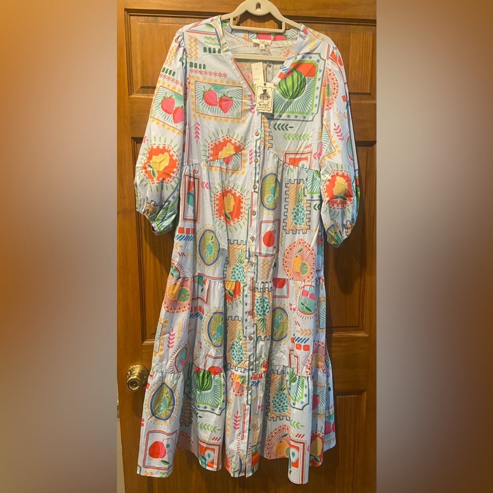 NWT! Easel Colorful fun fruity Geometric maxi dress Sz L